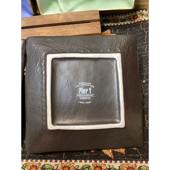 Pier 1 Discontinued Crackle Sushi Square Dishes Plates Set Of 4 Blue & Green - Picture 7 of 10